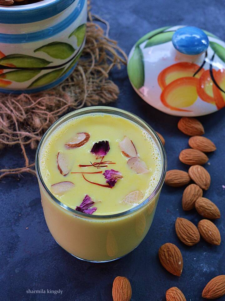 Glass of Chilled Badam Milk with toppings