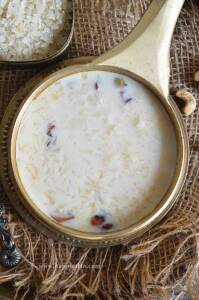 Traditional Kerala palada PRadhaman served in a bowl garnished with cashews.