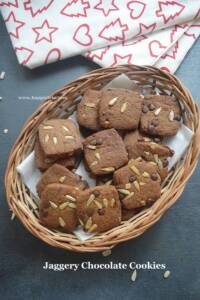 Whole Wheat Jaggery Chocolate Cookies | Jaggery Chocolate Cookies