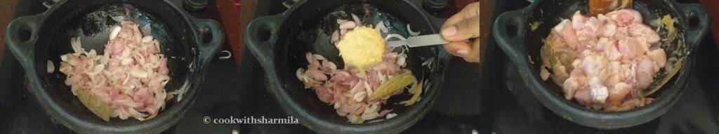 Step 5- Badam Chicken Curry - Add ginger garlic paste