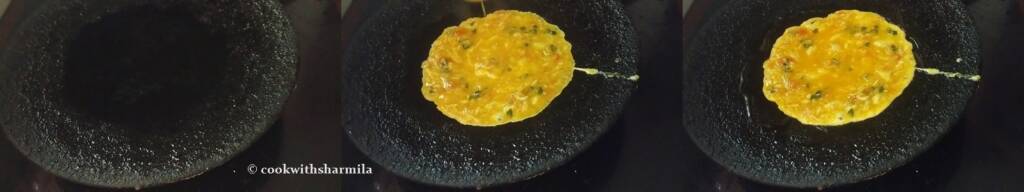 Step 9 :  Pour the Njandu omelette in a dosa tawa