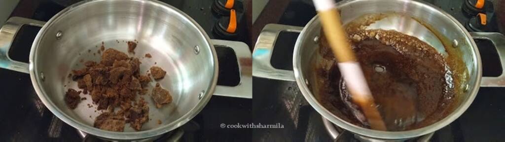 Step 3 : Prepare the Palm Jaggery syrup for ulundhu Kali