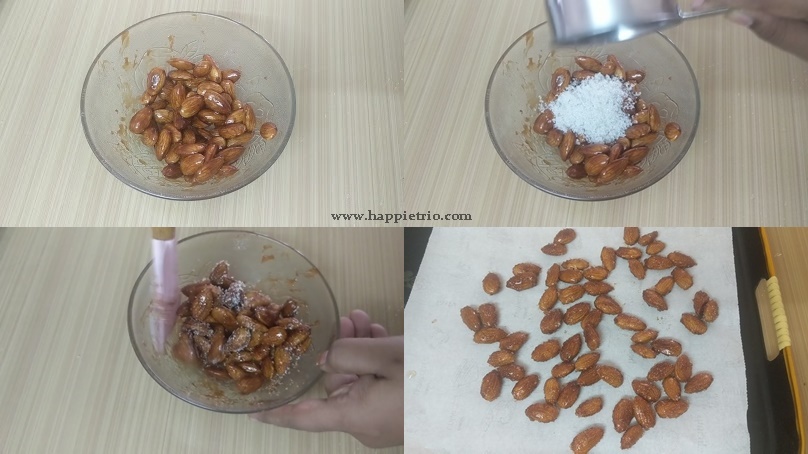 Step 4:Mix the honey glazed Almonds with sugar mix.