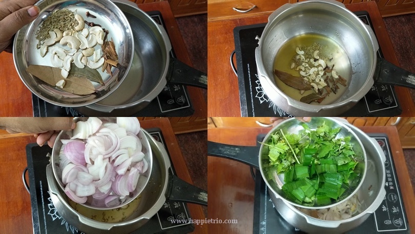 Step 2 : Saute the onions and herbs for Achari Paneer Pulao