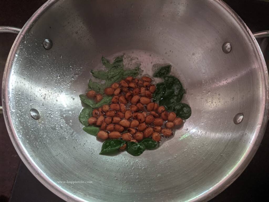  Next add in Roasted Peanuts. Fry well for a min