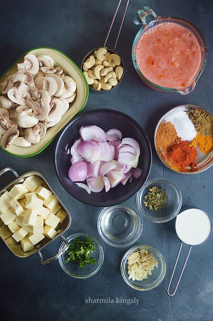Ingredients for Mushroom masala